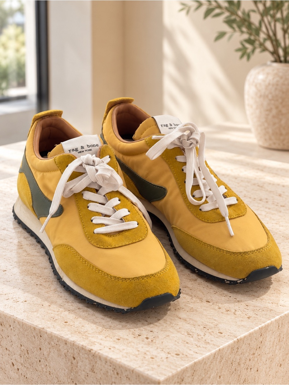 rag & bone Retro Runner Low-Top Sneakers in the Mustard / Senape colorway